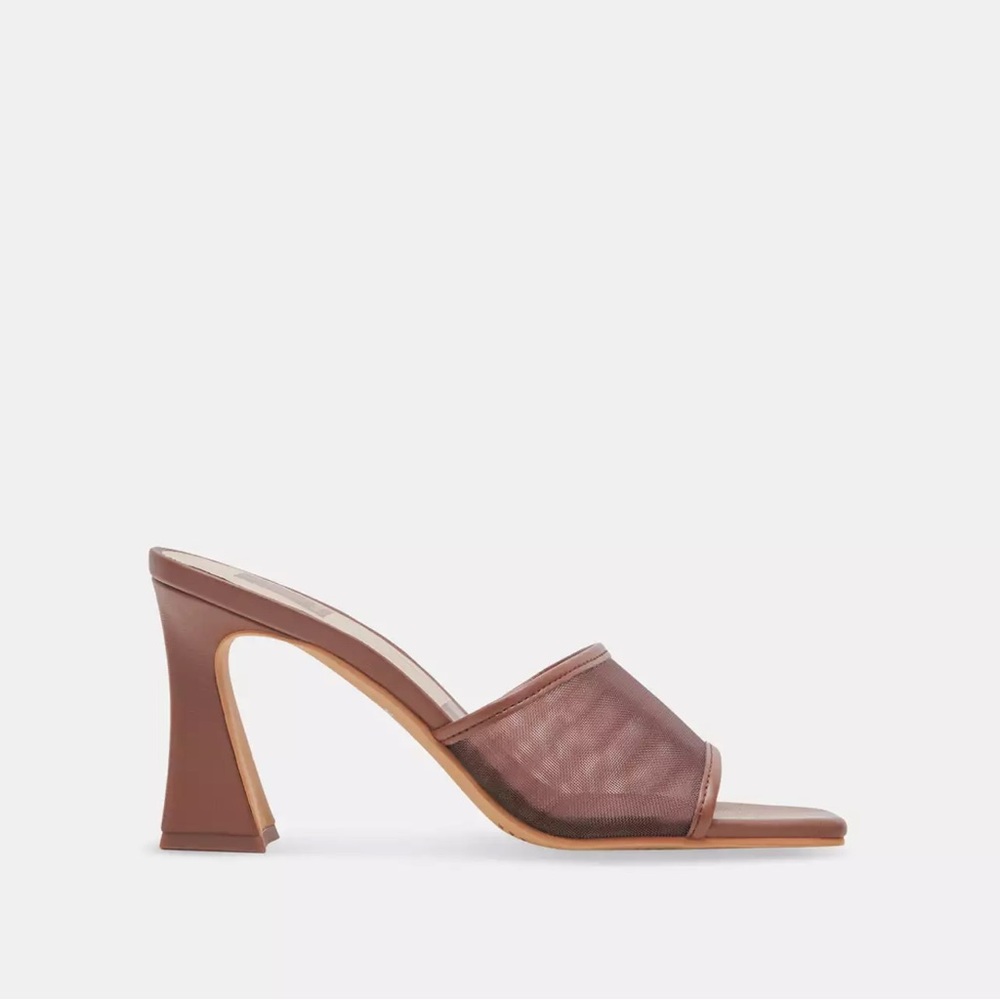 Dolce Vita Narda Slip On Square Toe Mesh High Heel Sandals | Size 9 | Espresso